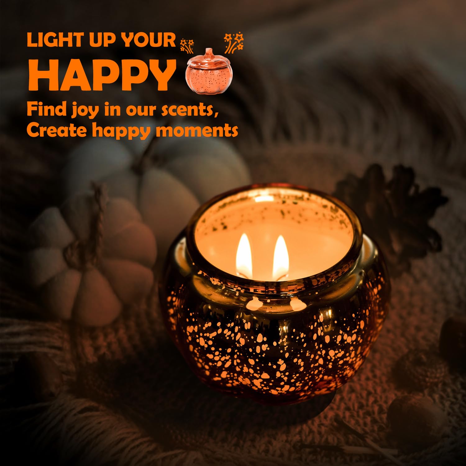 Autumn Scented Candles, Black Vanilla & Truffle, Pumpkin-Shaped Scented Candles For Halloween, Soy Candles For Home Scented, Large Jar 2 Wick Candle, 90 Hours Long Burning, Fall Candle Gift