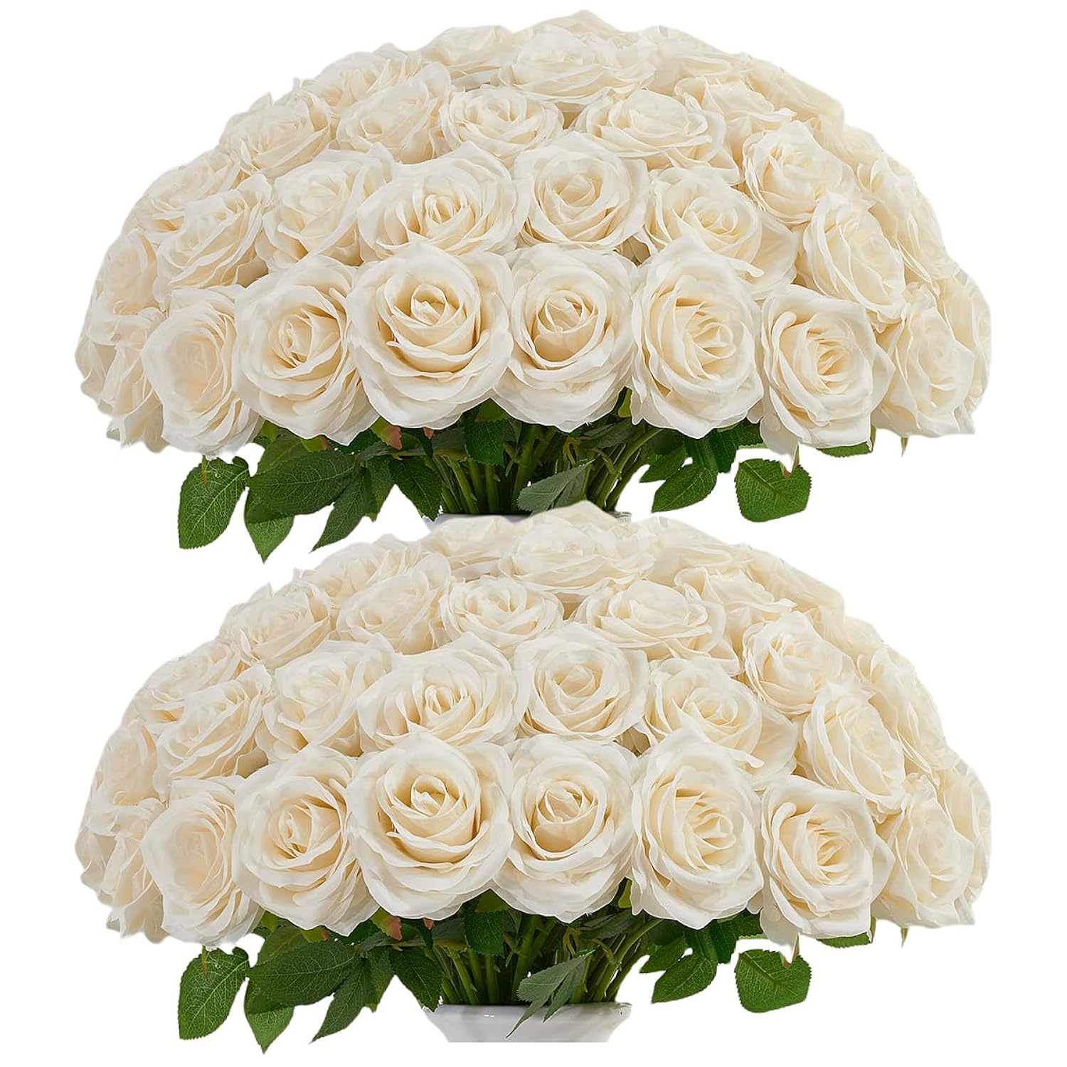 50Pcs Ivory Roses Artificial Flowers Bulk,Fake Roses Silk Flower With Stems Realistic Flowers For Wedding Centerpiece Home Party Decor