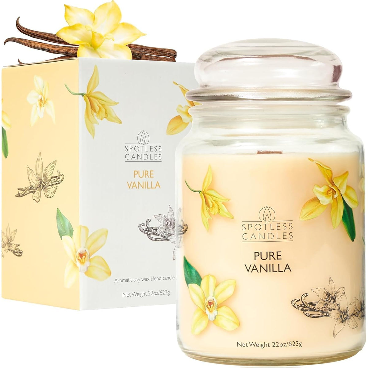 Vanilla Candle 22Oz 16" X 9" Reusable Jar Candle 130 Hours Long Burn Time With Wooden Wick In Presentation Gift Box & Protective Shipper