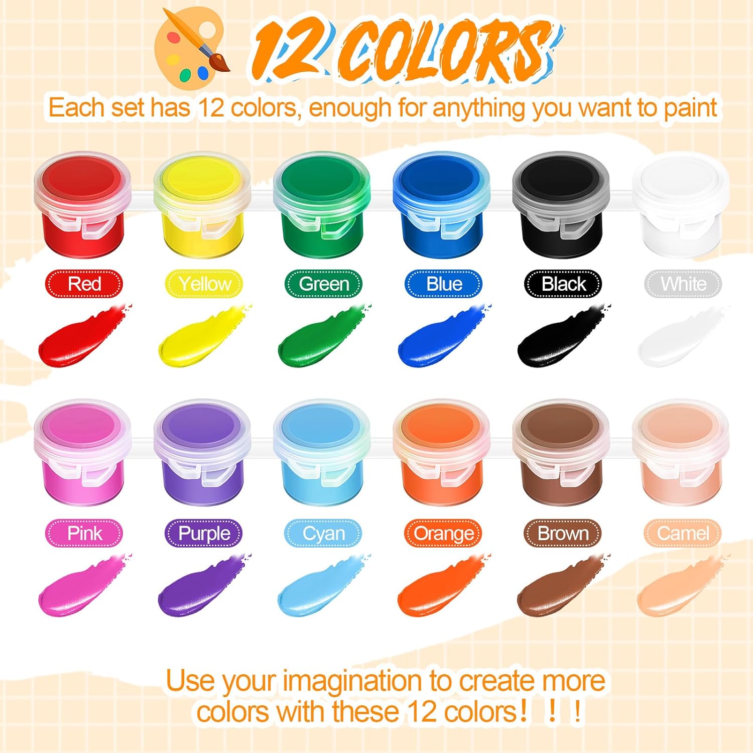 48 Set Mini Acrylic Paint Set For Kids Adults Washable Mini Painting Kit Arts Crafts Party Favors Filled Strips Brushes Palettes Bulk For Classroom Home Kit Supplies (Vivid Color)
