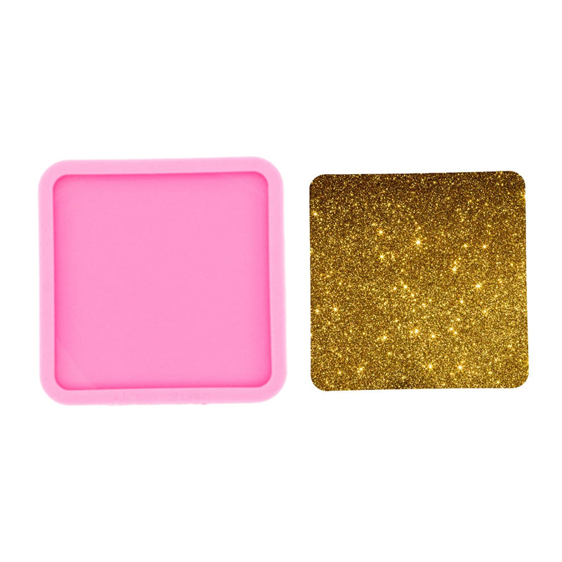 Super Shiny 9Cm/3.54Inch Square Shape Resin Coaster Mold Tray Silicone