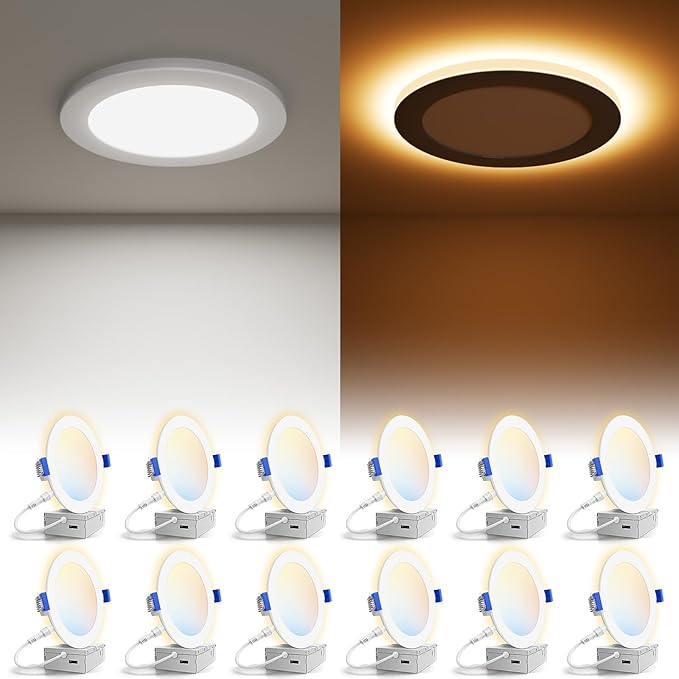 12 Pack 6 Inch LED Recessed Lights with Night Light 5CCT Dimmable Canless Downlights