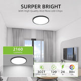 2 Pack 12 Inch Black LED Flat Panel Ceiling Lights 24W 3CCT Flush Mount Fixtures