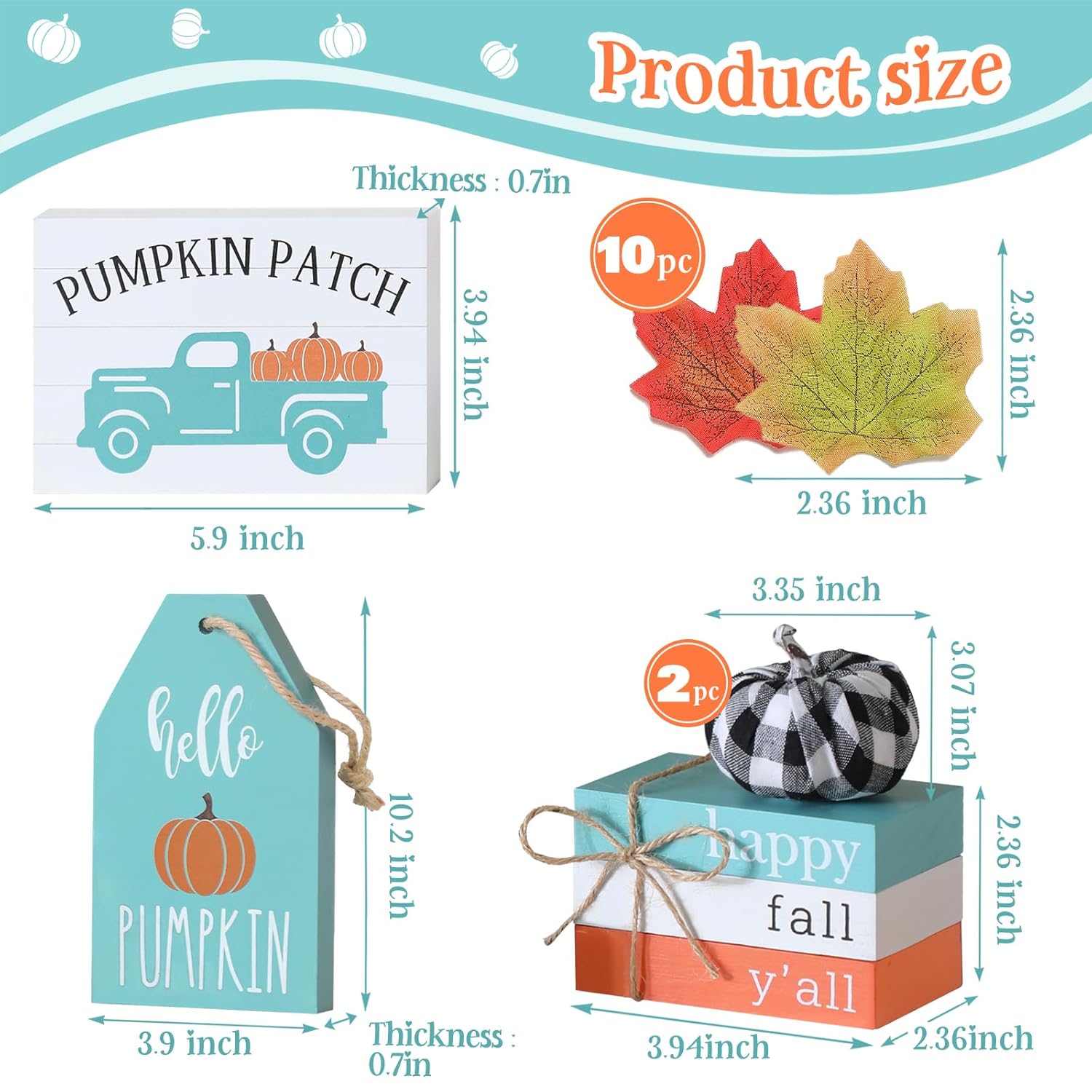 Thanksgiving Fall Tiered Tray Decor Set, 17Pcs Blue Fall Wood Signs Decor, Maple Leaves, Buffalo Plaid Pumpkins, Truck Book Stack Wooden Signs, Autumn Thanksgiving Farmhouse Table Decor Sign For Home Decor