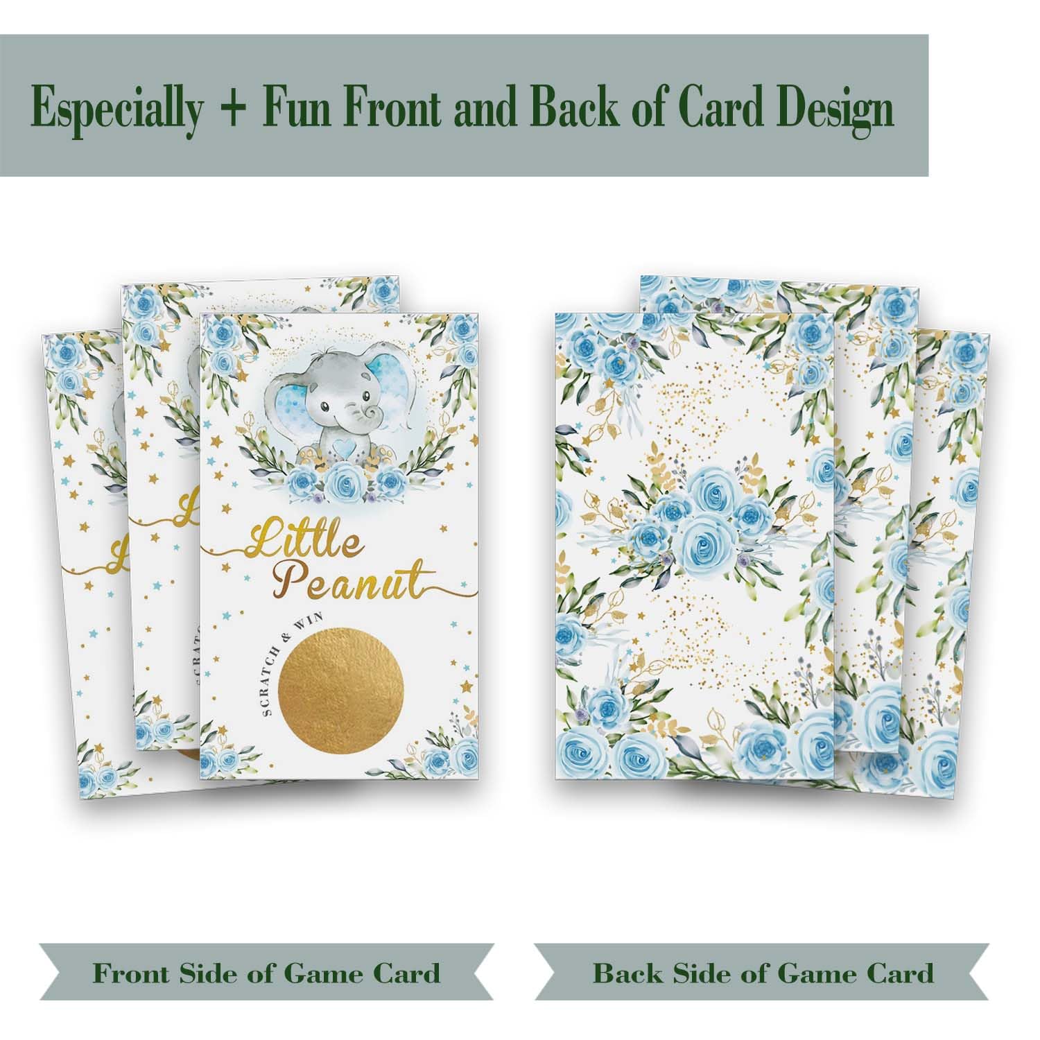 50 Baby Shower Scratch Off Game, Blue Elephant Rose Lucky Draw Card?Party Activities, Decorations, And Supplies- It'S A Boy