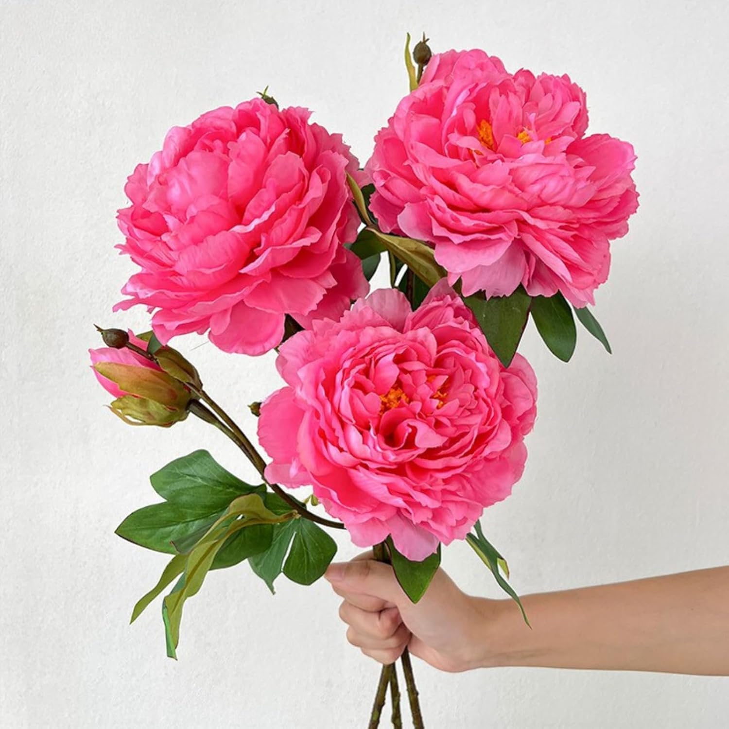 4Pcs Large Peonies Artificial Flowers, Hot Pink Fake Silk Peony With Long Stem, Faux Peonies Flowers For Tall Vase Centerpiece Table Wedding Party Home Festival Decor