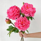 4Pcs Large Peonies Artificial Flowers, Hot Pink Fake Silk Peony With Long Stem, Faux Peonies Flowers For Tall Vase Centerpiece Table Wedding Party Home Festival Decor