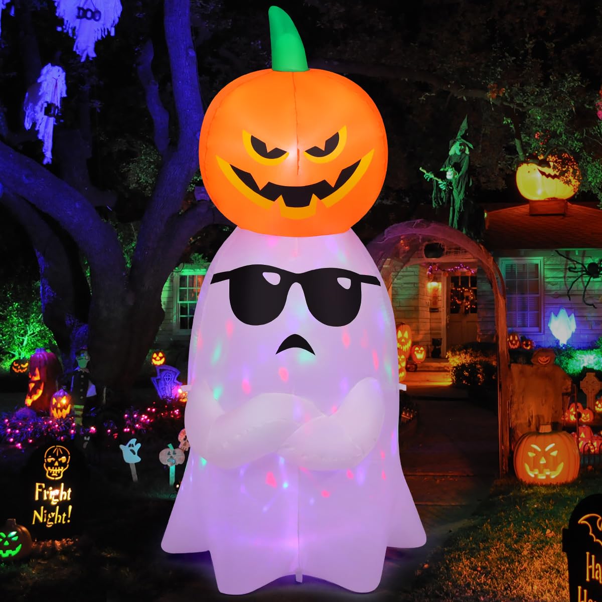 6.2 FT Halloween Inflatables Ghost with Pumpkin Outdoor Decorations Blow Up Yard with Built-in LEDs for Garden Lawn Indoor Party Decor