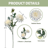 Dahlia Artificial Flowers, 23 Inch White Silk Flowers With 6 Heads, Realistic Faux Floral Stems For Wedding Centerpieces And Home Decor