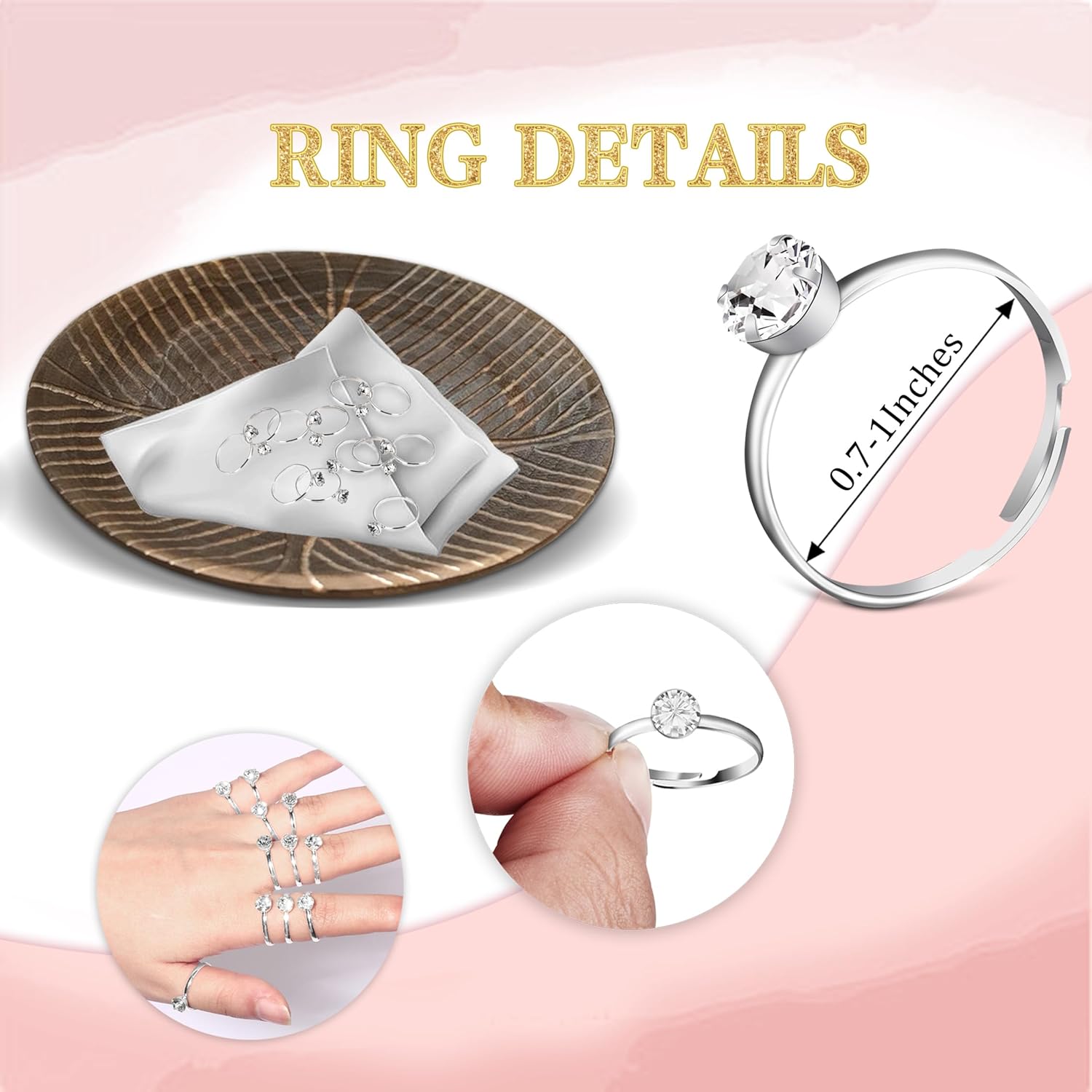 Pink Floral Don'T Say Bride Or Wedding Game, Put A Ring On It Bridal Shower Game With 50 Fake Rings, Modern Bridal Shower Decorations, Wedding Shower Or Bachelorette Party Supplies - 05