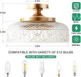 12 Inch Gold Globe Glass Ceiling Light 3 Light Semi Flush Mount Fixture