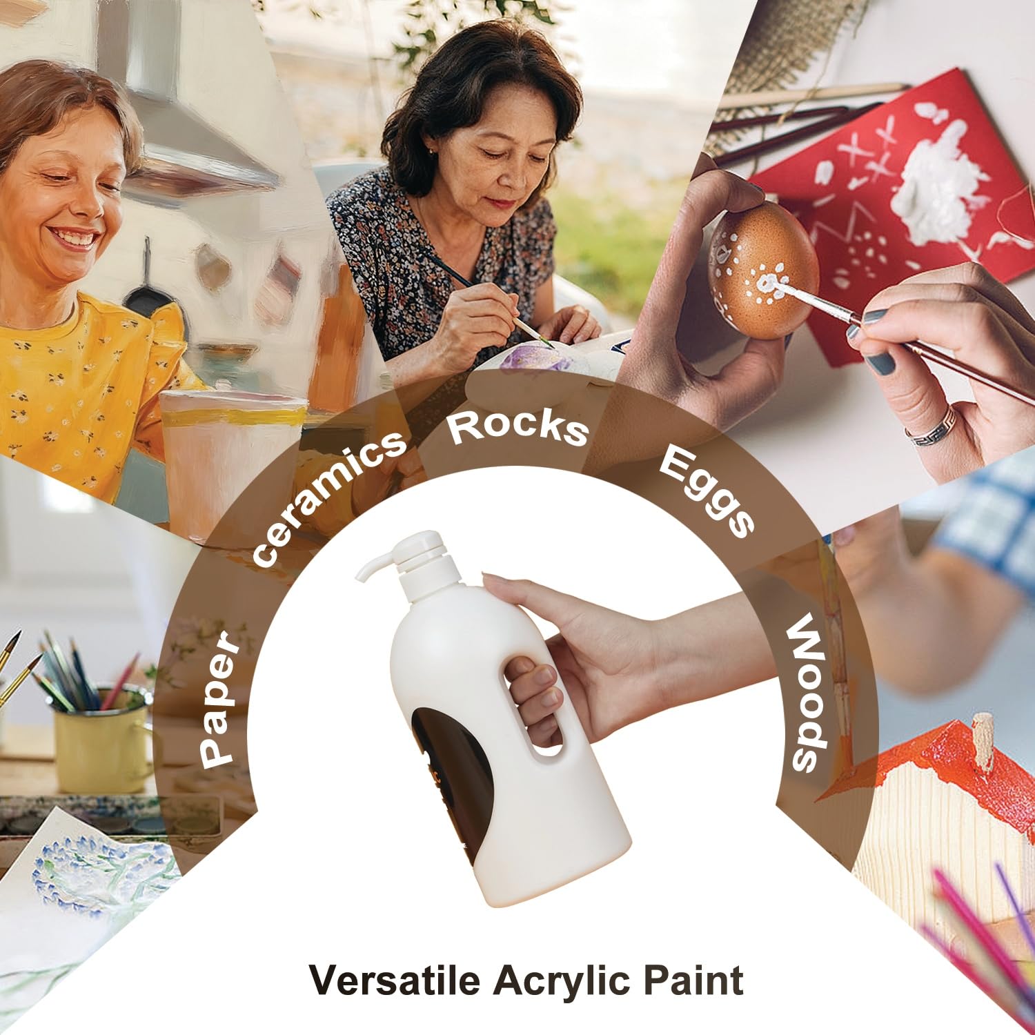 White Acrylic Paint | 1L / 33.8 Fl Oz Pump Bottle With Handle Grip | Premium Artist Quality, High Coverage & Easy Dispense For Canvas, Diy Crafts & Murals