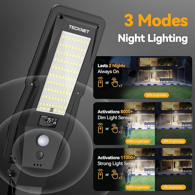 2 Pack Solar Street Lights IP66 Waterproof Motion Sensor Remote Dusk to Dawn Security Lights
