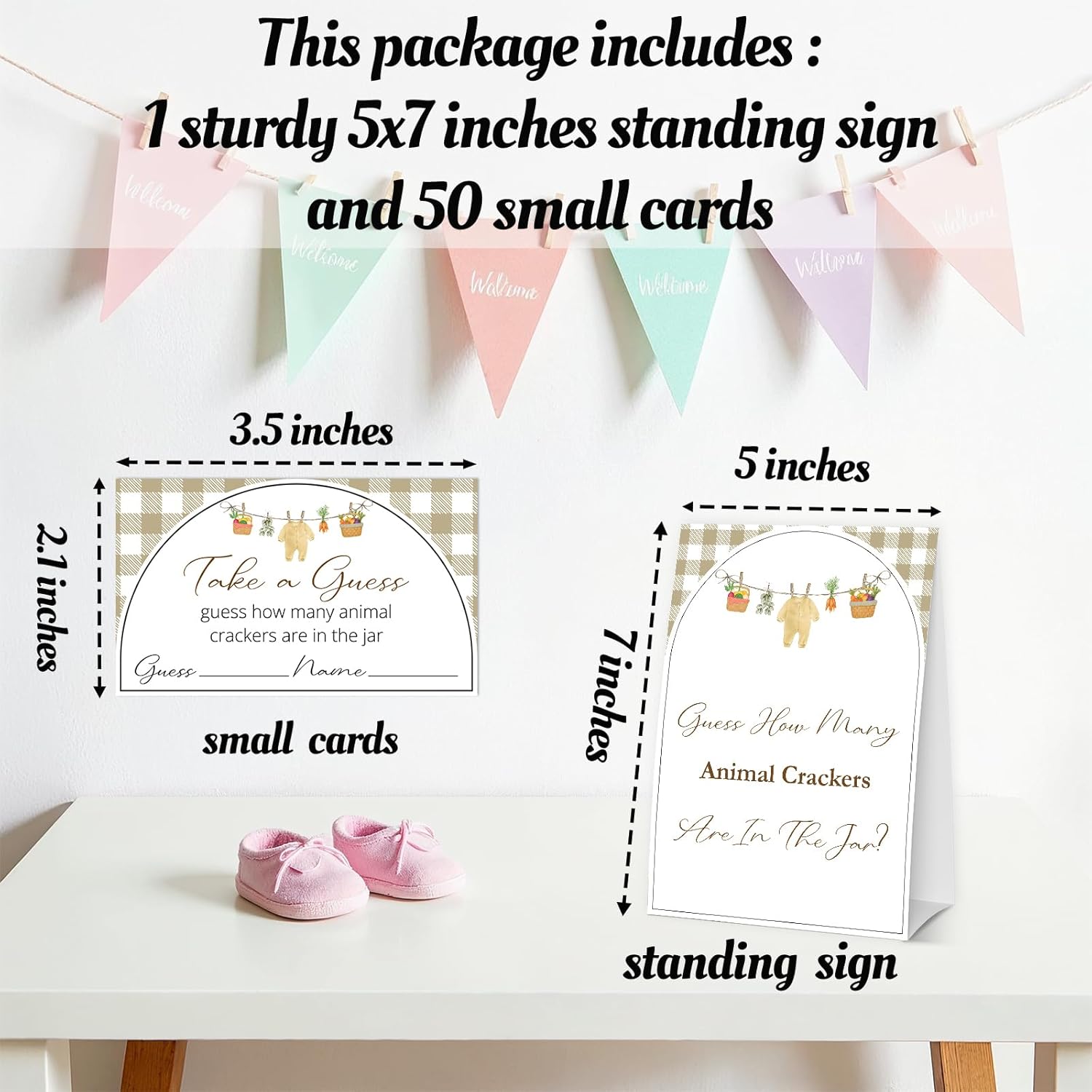Locally Grown Baby Shower Games, 50 Pcs How Many Animal Crackers Game Cards With 1 Standing Sign, Farmer'S Market Gender Reveal Party Supplies Favors Decorations - A02