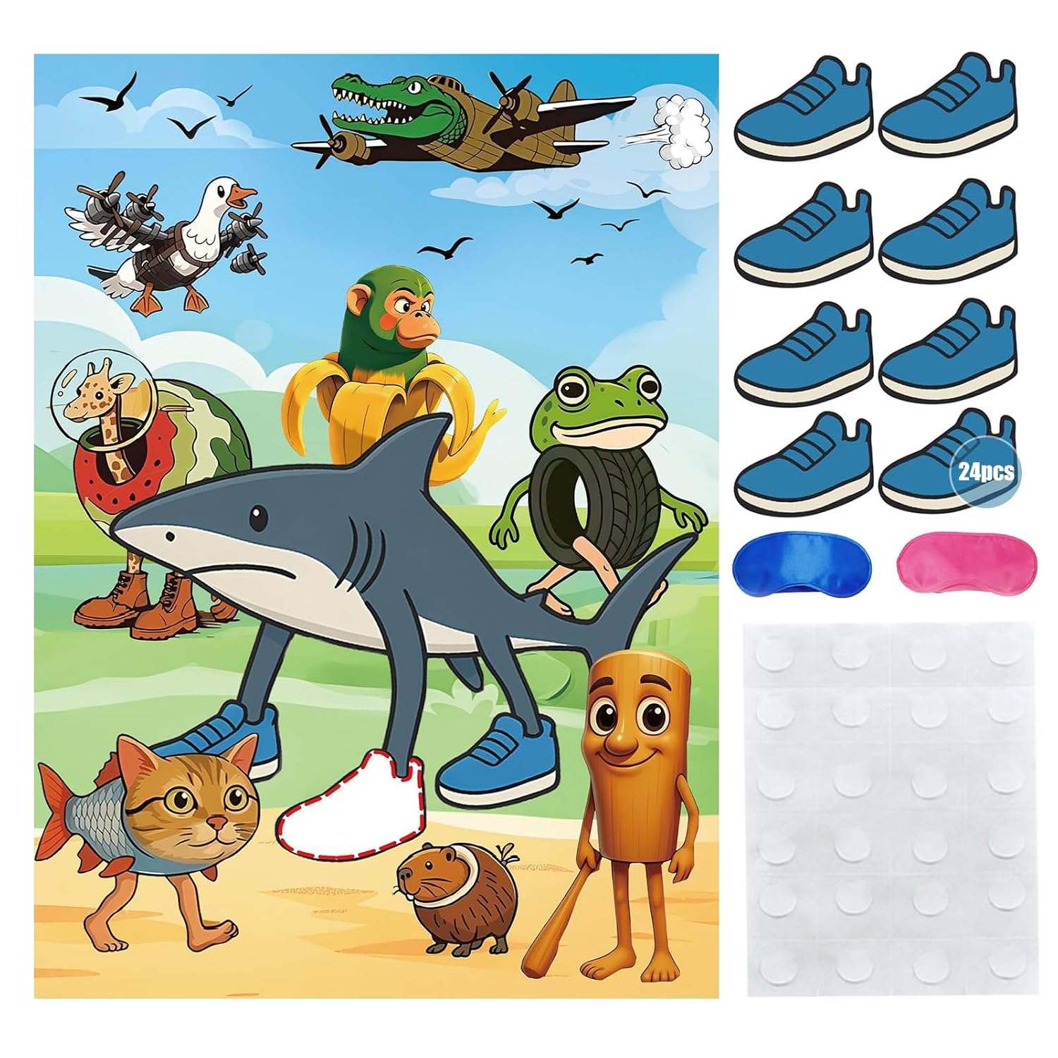 Italian Brainrot Party Game, Pin The Tail Party Game Set With 24 Stickers And And 2 Blindfolds, Tralalero Birthday Party Supplies Decorations For Girls Boys?Tralalero Tralala?