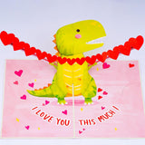 I Love You This Much Pop Up Card, Dinosaur, Heart, 3D Popup Greeting Cards, Gift For Valentines, Birthday, Mothers Day, Anniversary, Thinking Of You, 5X7 - Includes Envelope And Message Note