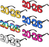 6 Pairs 2026 Glitter New Year Glasses Colorful Party Eyewear Props