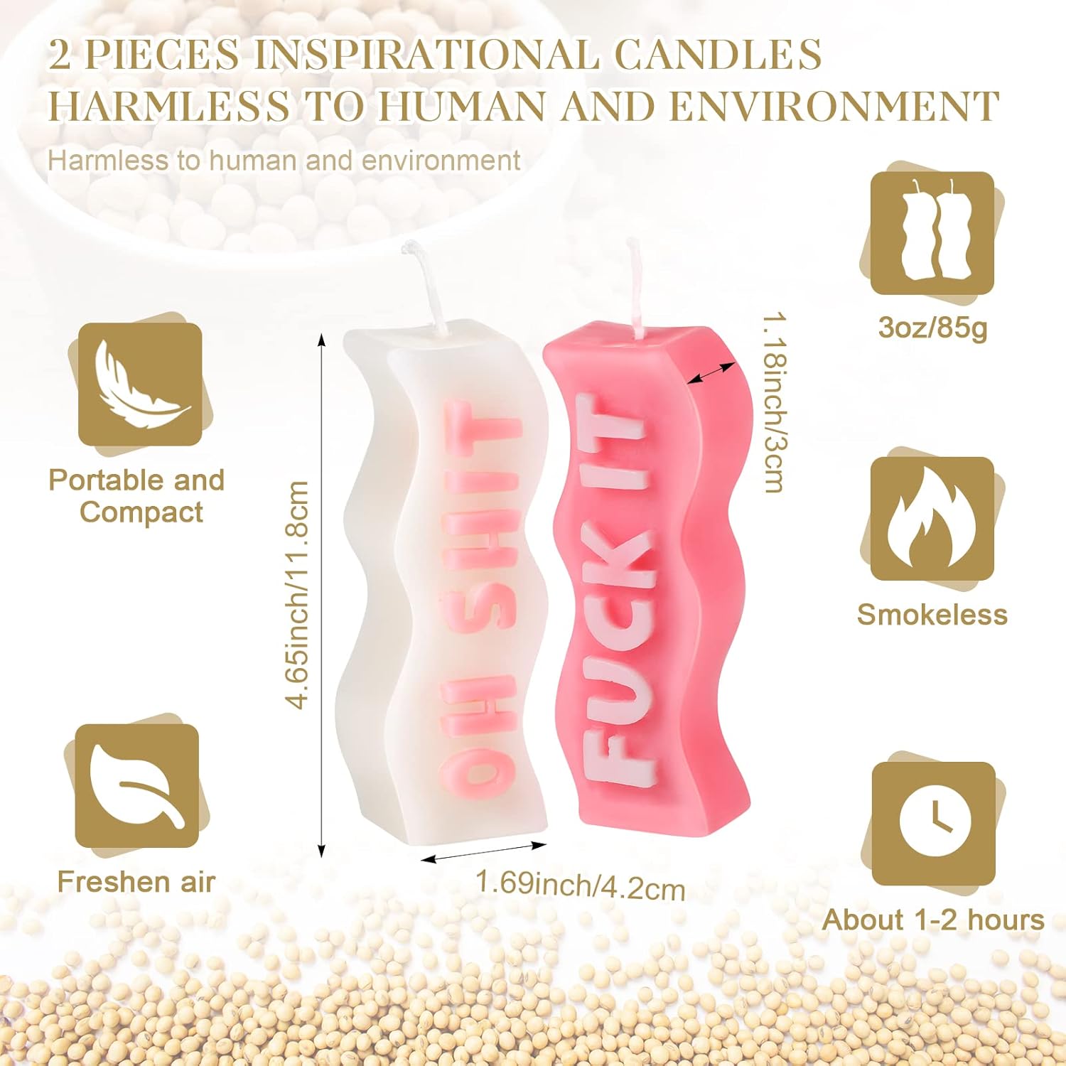 2 Pieces Aesthetic Candles Atmosphere Candle Wavy Word Fun Shaped Trendy Soy Wax Scented Cool Funny Gift For Office Birthday Home Decoration(Funny)