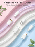 3 Pack 10FT USB A to USB C Fast Charging Cable 3A for iPhone Samsung Android CarPlay