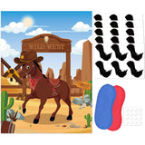 Pin The Tail On The Horse Party Game With 30 Tail Stickers, Large Western Wild West Horse Cowboy Poster, Birthday Carnival Party Decorations And Western Theme Party Supplies