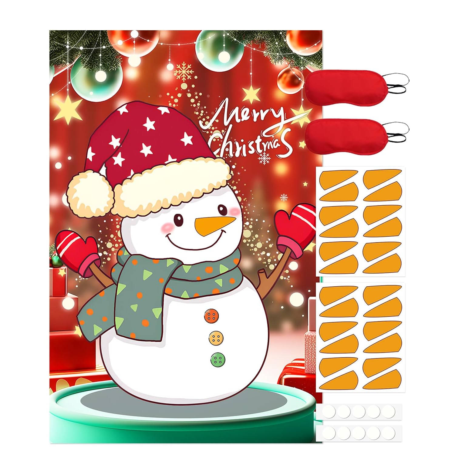Pin The Nose On The Snowman, Christmas Games For Family Party Decorations With 24 Pcs Nose Stickers And Blindfold For Kids And Adults