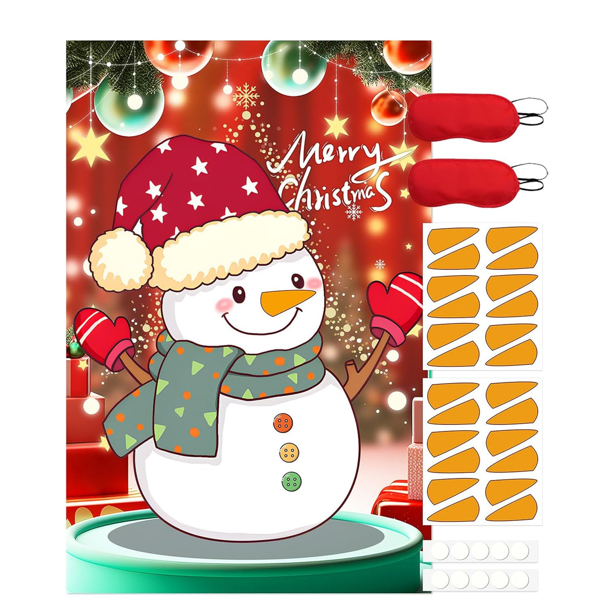 Pin The Nose On The Snowman, Christmas Games For Family Party Decorations With 24 Pcs Nose Stickers And Blindfold For Kids And Adults