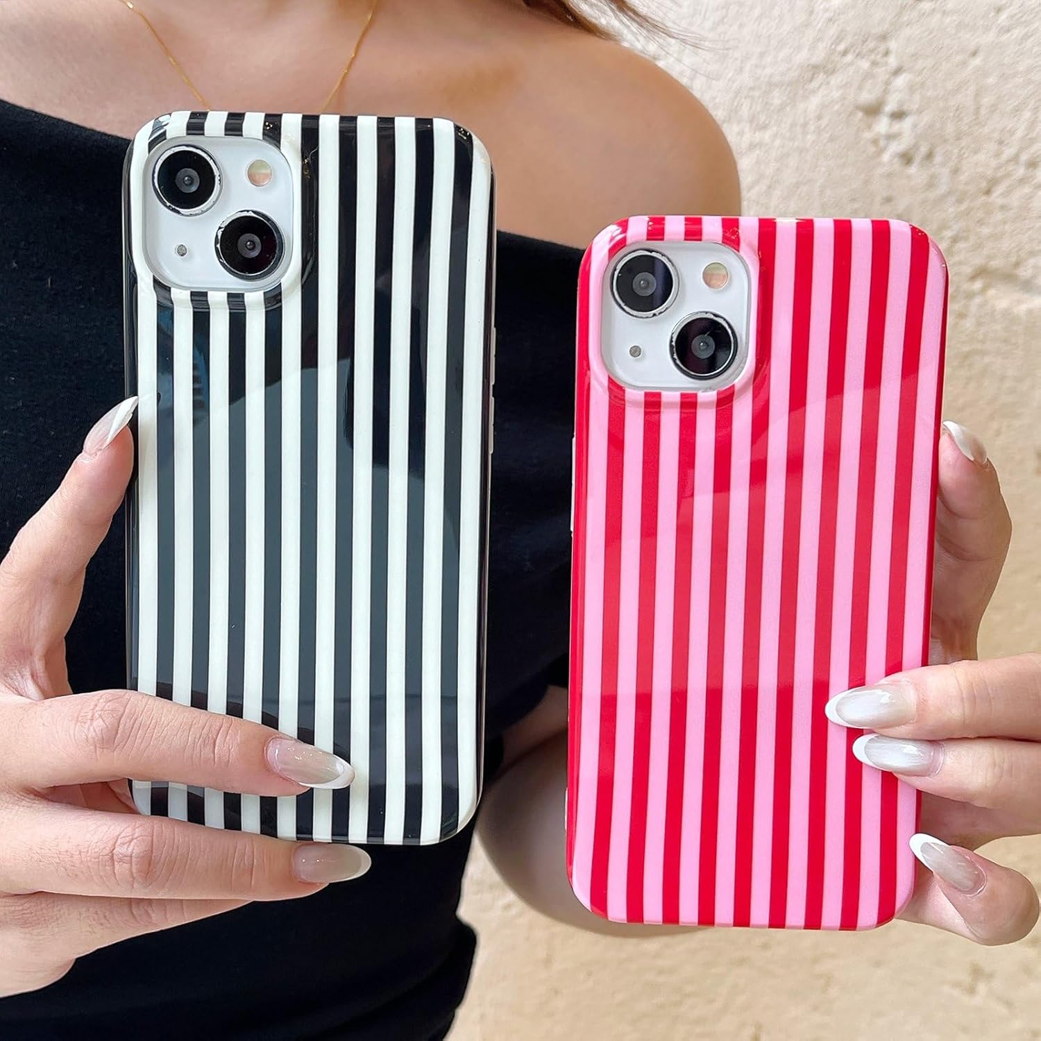 Cute Striped Phone Case Compatible With Iphone 16 Pro 6.3",Aesthetic Trendy Retro Stripe Pattern Chic Pretty Stylish Protective Girls Women Cover For Iphone 16Pro-Red Pink