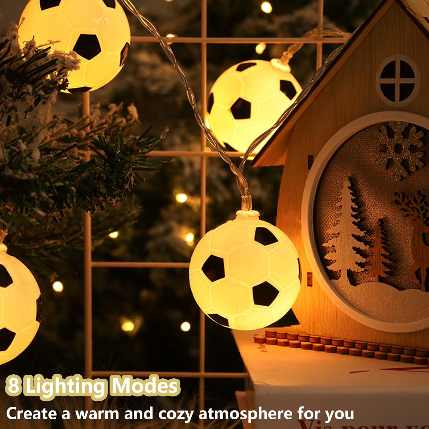 Soccer Decorations Lights For Bedroom 7Ft 10 Led Football String Lights With Timer, Battery Operated Soccer Christmas Or