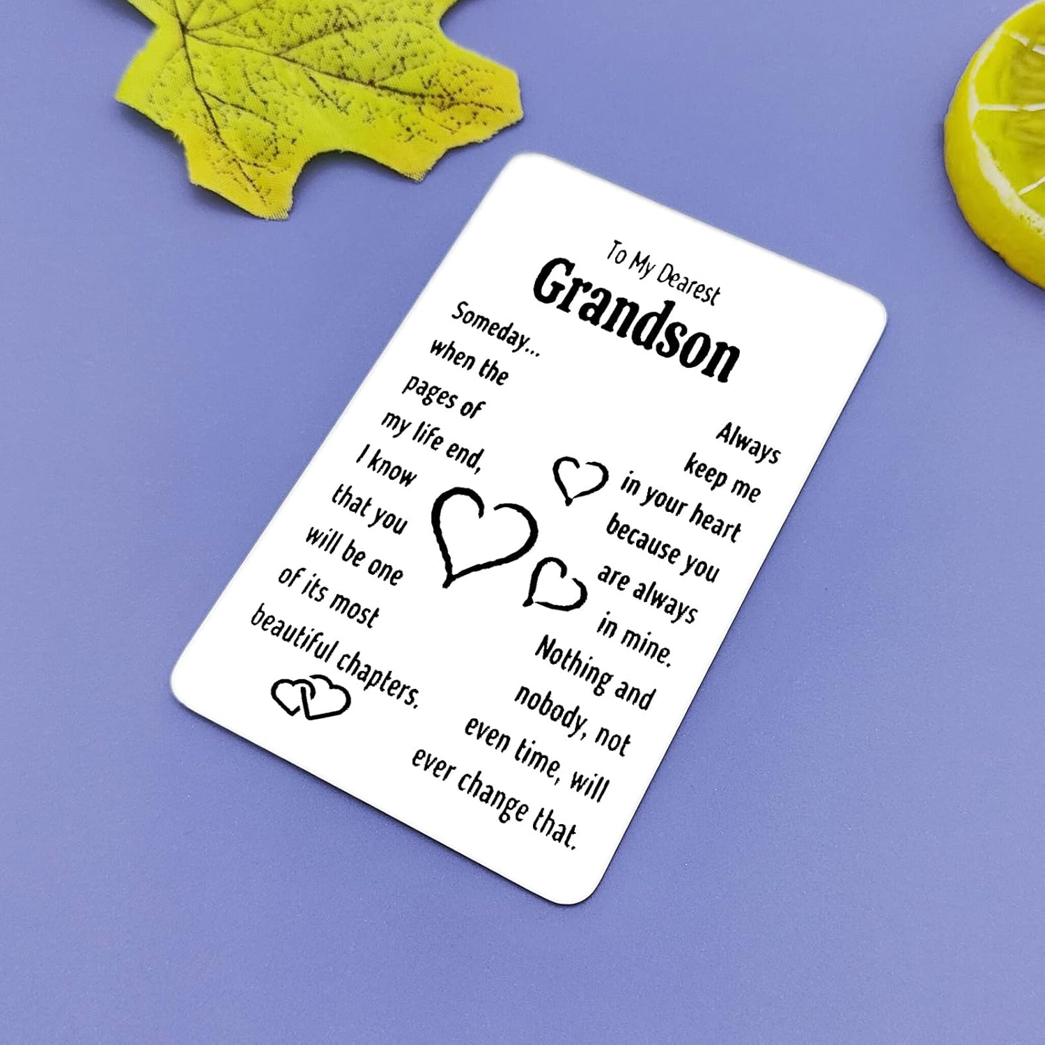 Grandson Birthday Graduation Christmas Thanksgiving Wedding Gift Engraved Wallet Insert Card, Silver, 55X86Mm