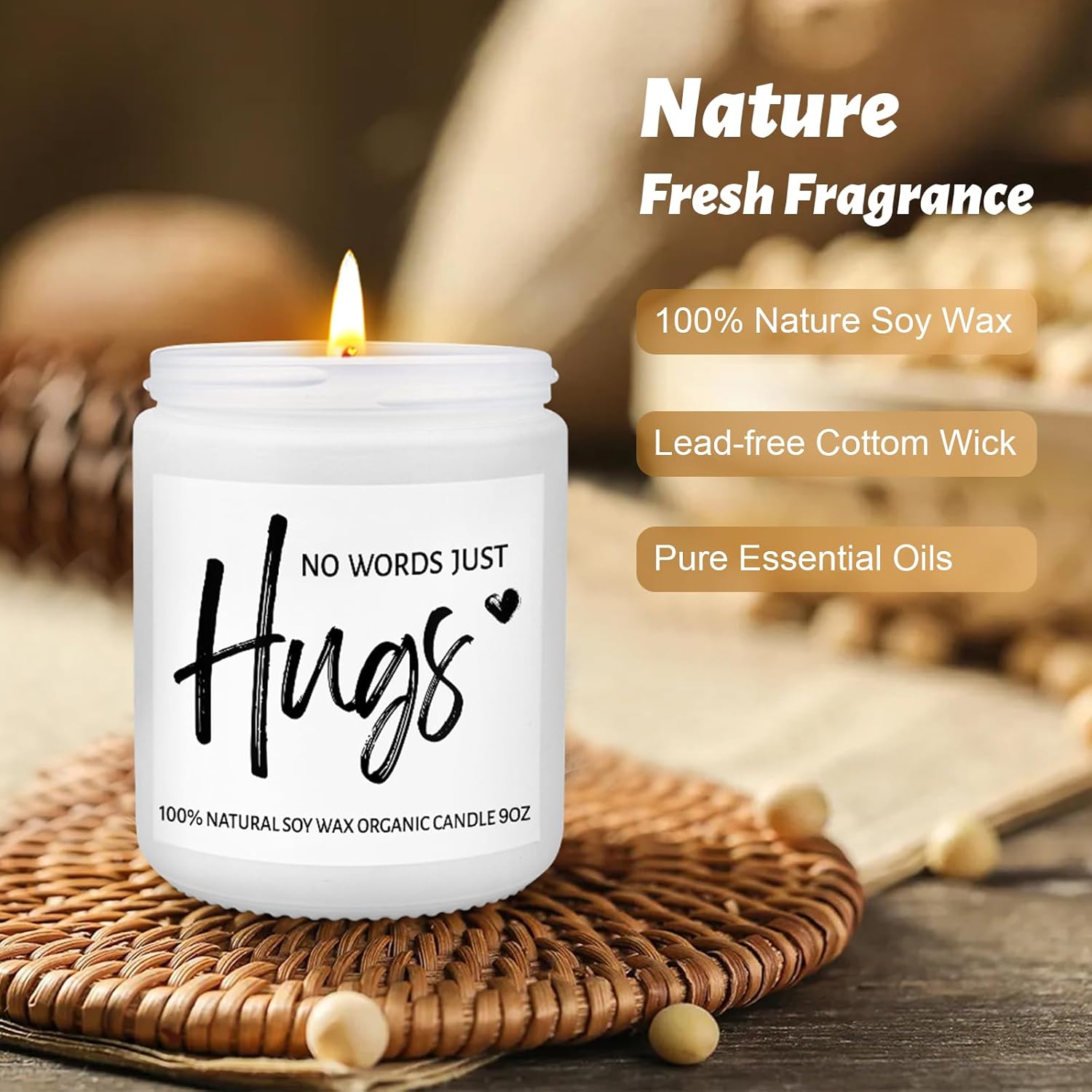 Sympathy Gifts For Loss Of Loved One- No Words Just Hugs Candles, Natural Lavender Scented Candle 9Oz, Get Well Soon, Thinking Of You Gifts, Bereavement Gift For Women Men, Miscarriage Gift For Mother