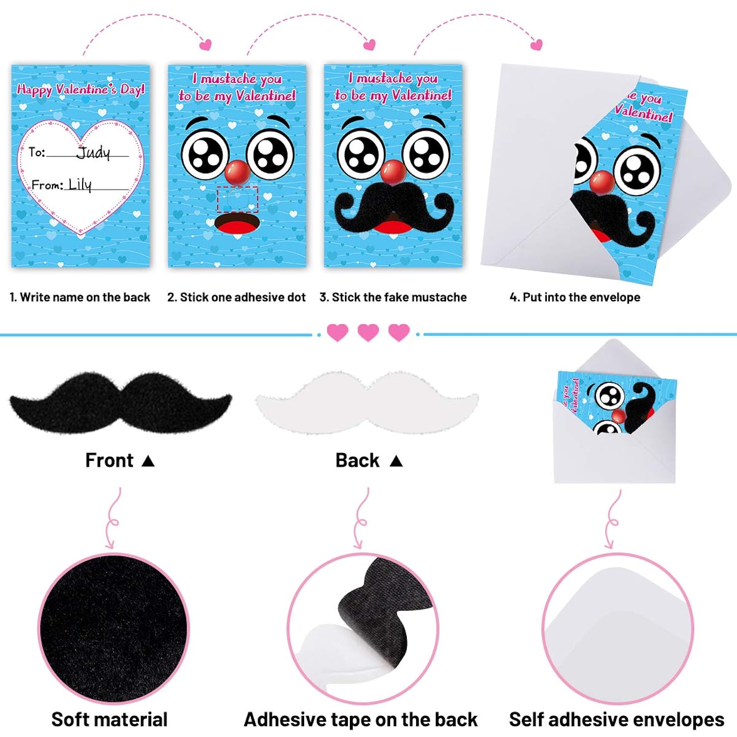 Valentine’S Cards With Funny Mustaches And Envelopes For Kids Classroom Party Favors 28 Pack