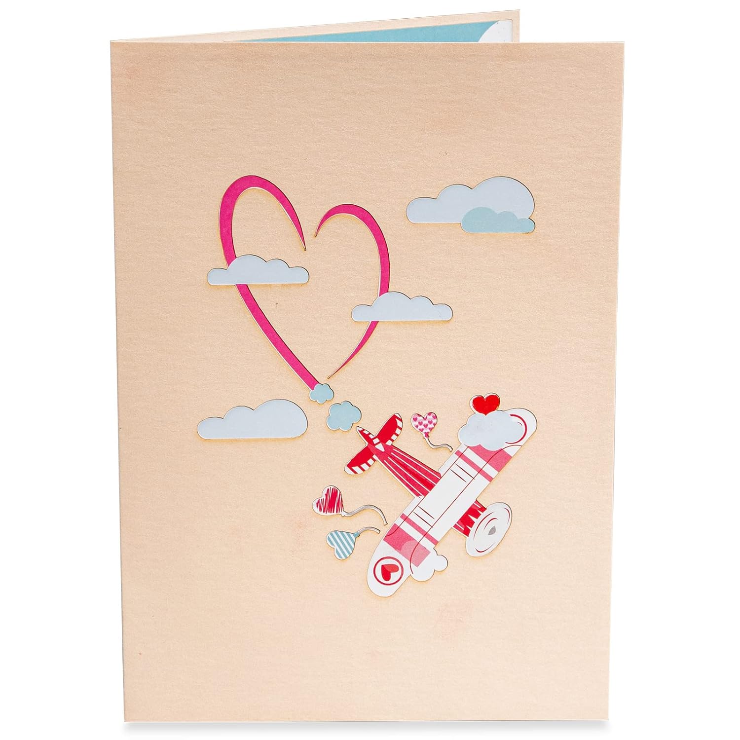 3D Pop Up Card, I Love You Biplane, For Valentines Day, Mothers Day, Birthday, All Occasions, Adult Or Kids - 5" X 7" Cover - Includes Envelope And Note Tag