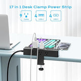 Desk Clamp Power Strip 9 Outlets 8 USB Ports 4 USB C 40W Fast Charging 10FT Extension Cord