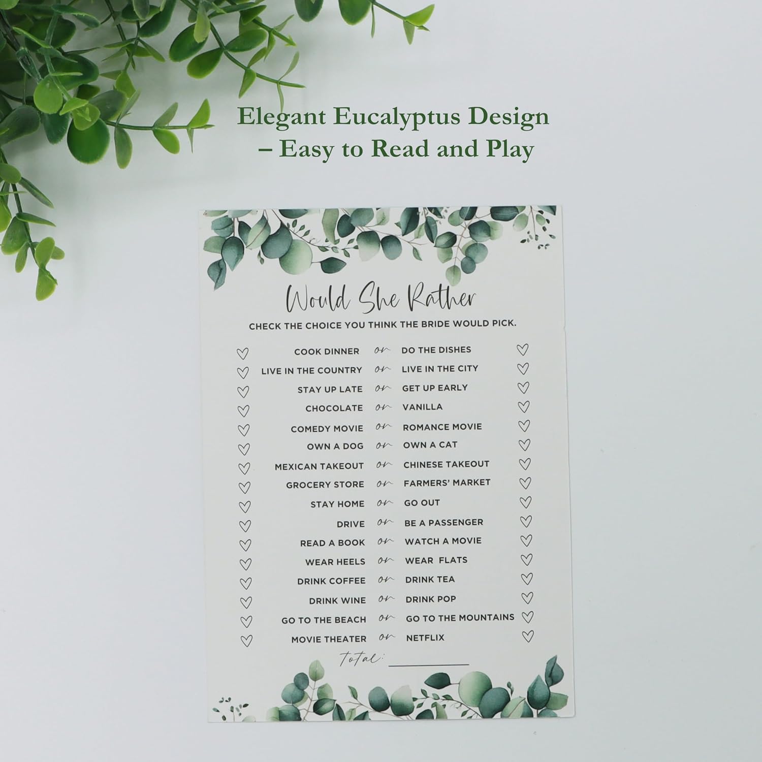 Eucalyptus Bridal Shower Games 30 Guests, Includes Would She Rather, Bridal Bingo, What'S In Your Purse, And Guess Who Bride Or Groom