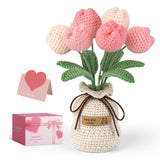 Hand-Crocheted Tulip Potted Plant With Premium Gift Box, Unique Hand-Crafted Gift For Home And Office Desk Decor, Perfect For Teachers, Moms, Friends, And You(Pink)