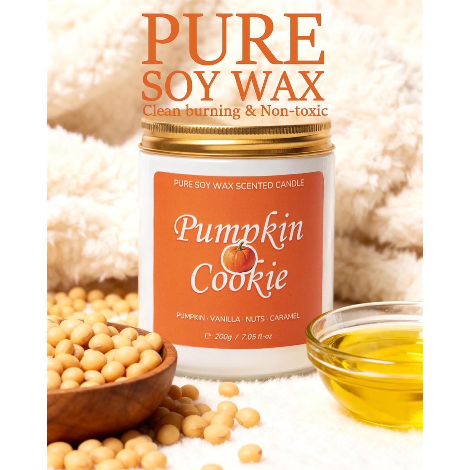 Fall Scented Candle For Home, Pumpkin Cookie 7.05 Oz 40 Hour Burn Time, Long Lasting Soy Jar Candle, Gifts For Christmas, Halloween, Mother'S Day, Inspirational Gifts For Women, Aromatherapy