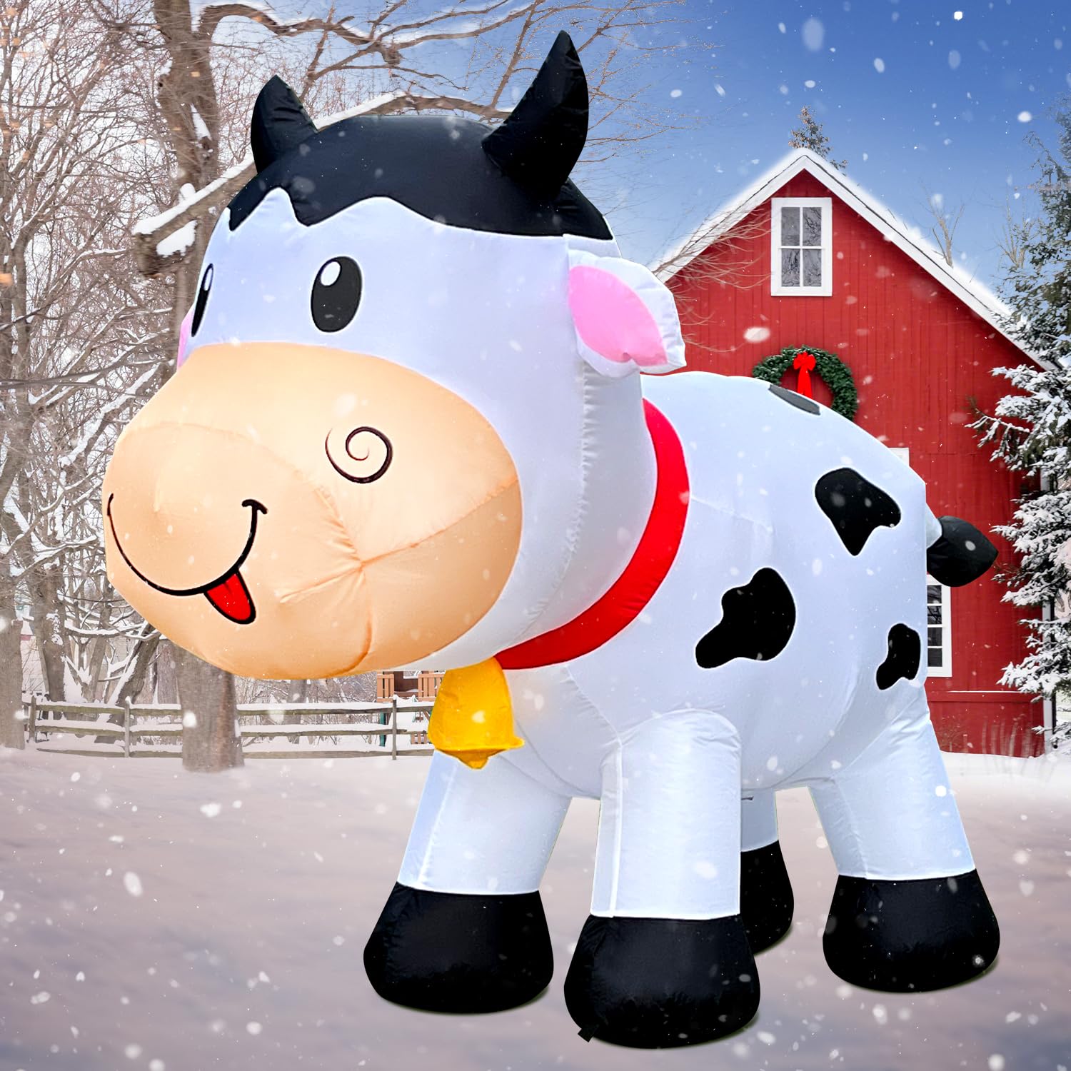 6Ft Cow Inflatables Christmas Spring, Farm Ranch Blow Up Animals Cute Dairy Cattle,Decorations Outdoor Yard Built-In Led