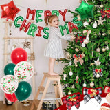 Merry Christmas Balloons Banner 13Pcs Aluminum Foil 16 Inch Letters With 2Pcs 18 Inch Star Balloons 30Pcs Red Green Confetti Balloon For Christmas Party Decorations