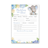 Blue Elephant Prediction And Advice Cards - Pack Of 25 - Boy Baby Shower Games, New Parents, Mom & Dad To Be, Mommy & Daddy Message, Couples Coed Shower Activity Keepsake Book Floral Flowers G531-Pdav