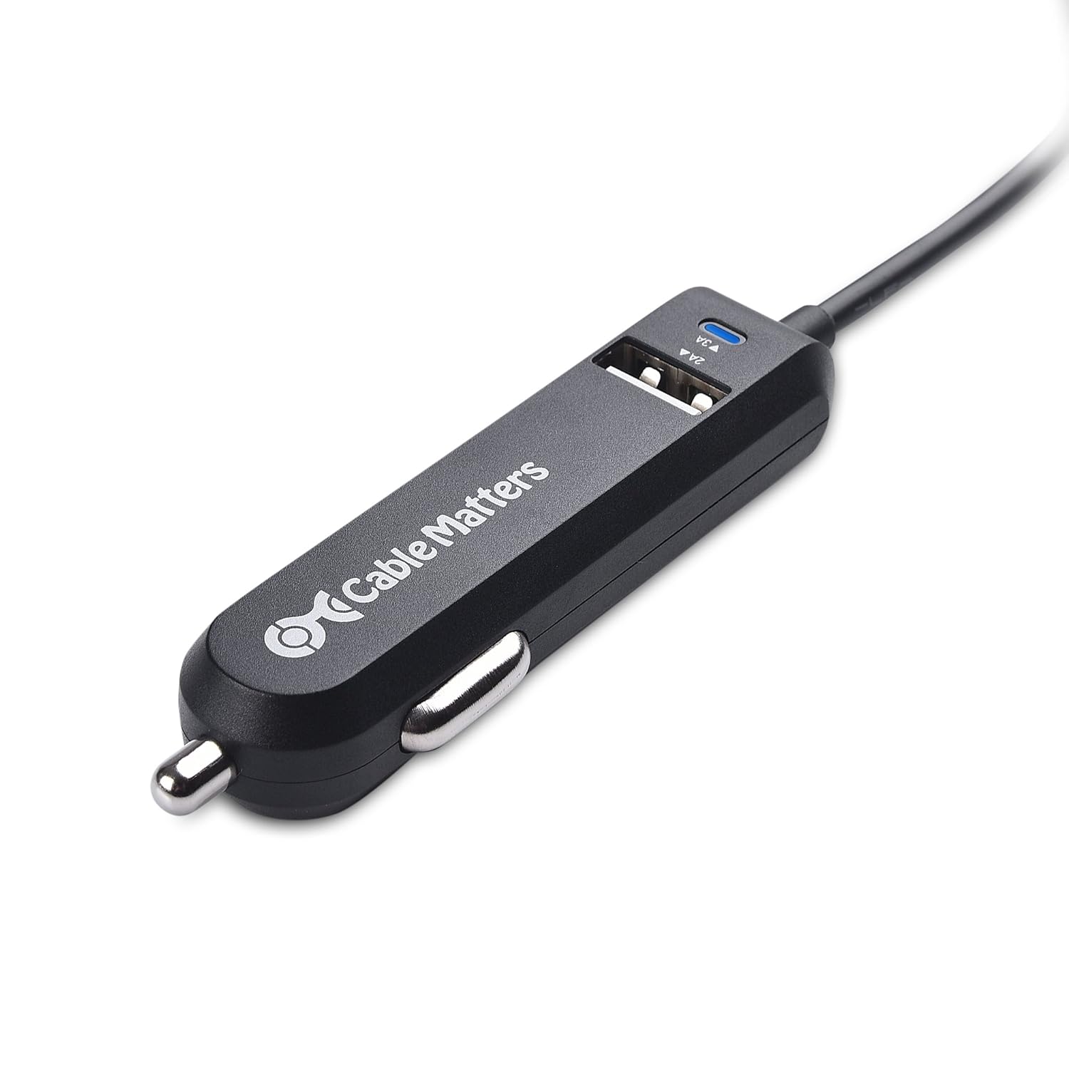 Cable Matters 25W 5A Dual USB Car Charger with USB C Cord and USB A Port