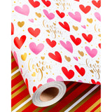 Valentine'S Day Reversible Wrapping Paper Roll - 17 Inch X 33 Feet - Pink And Red Hearts, Gold Foil Love You Text Design For Valentine'S Day, Wedding, Anniversary, Birthday, Baby Shower
