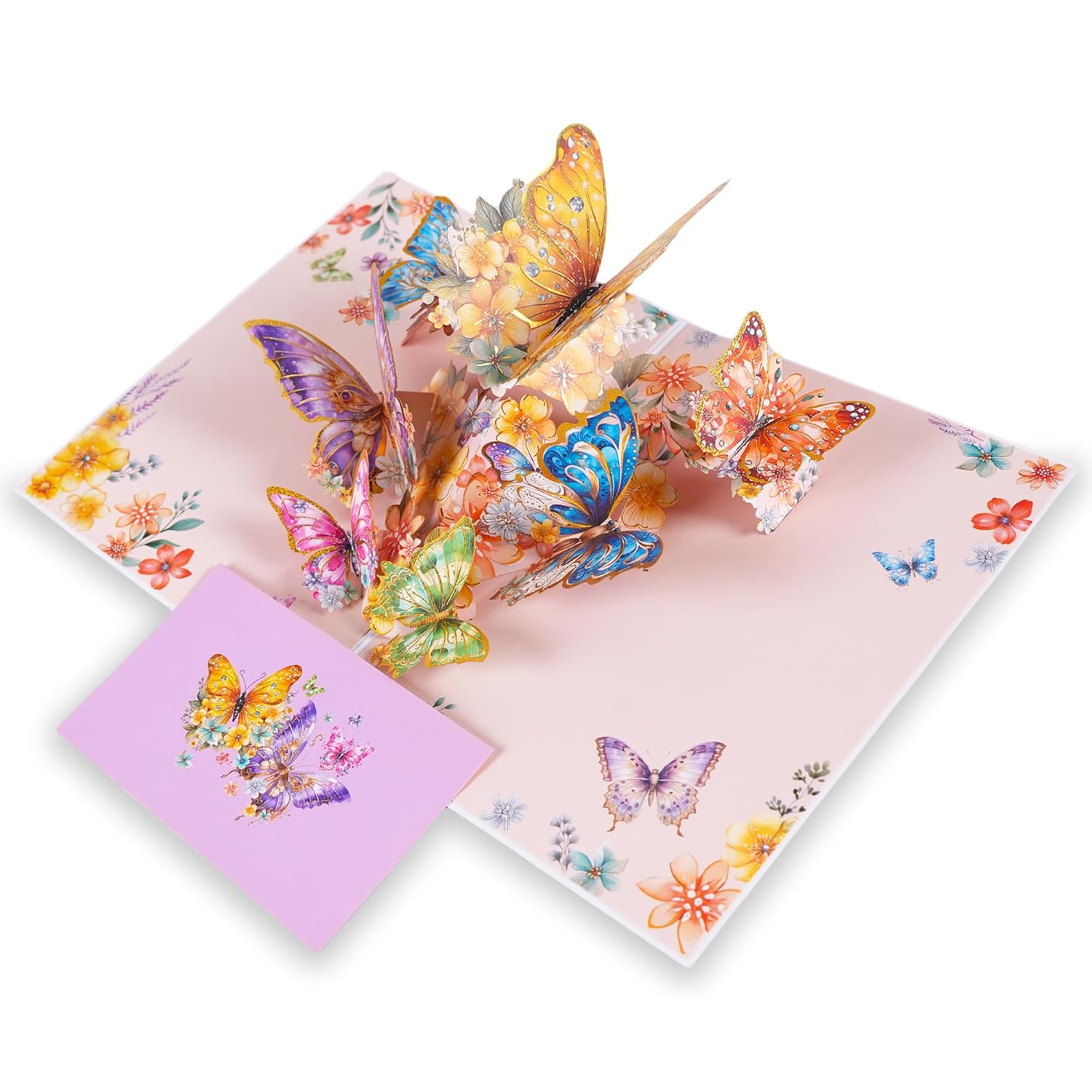 3D Bouquet Butterflys Orange Pop Up Thank You Card, Teacher Appreciation Card, Handmade Flowers Box Greeting Cards With Note And Envelope For New Year Anniversary