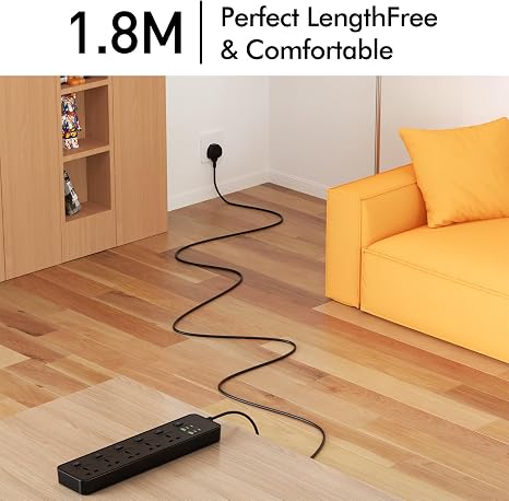 Universal Travel Power Strip with USB C Ports and 6ft Cord
