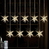 Moravian Star Curtain Light, Plug In With Remote, 8 Flashing Modes Of Warm Light, 9 Silver Stars Led String, Indoor Chri
