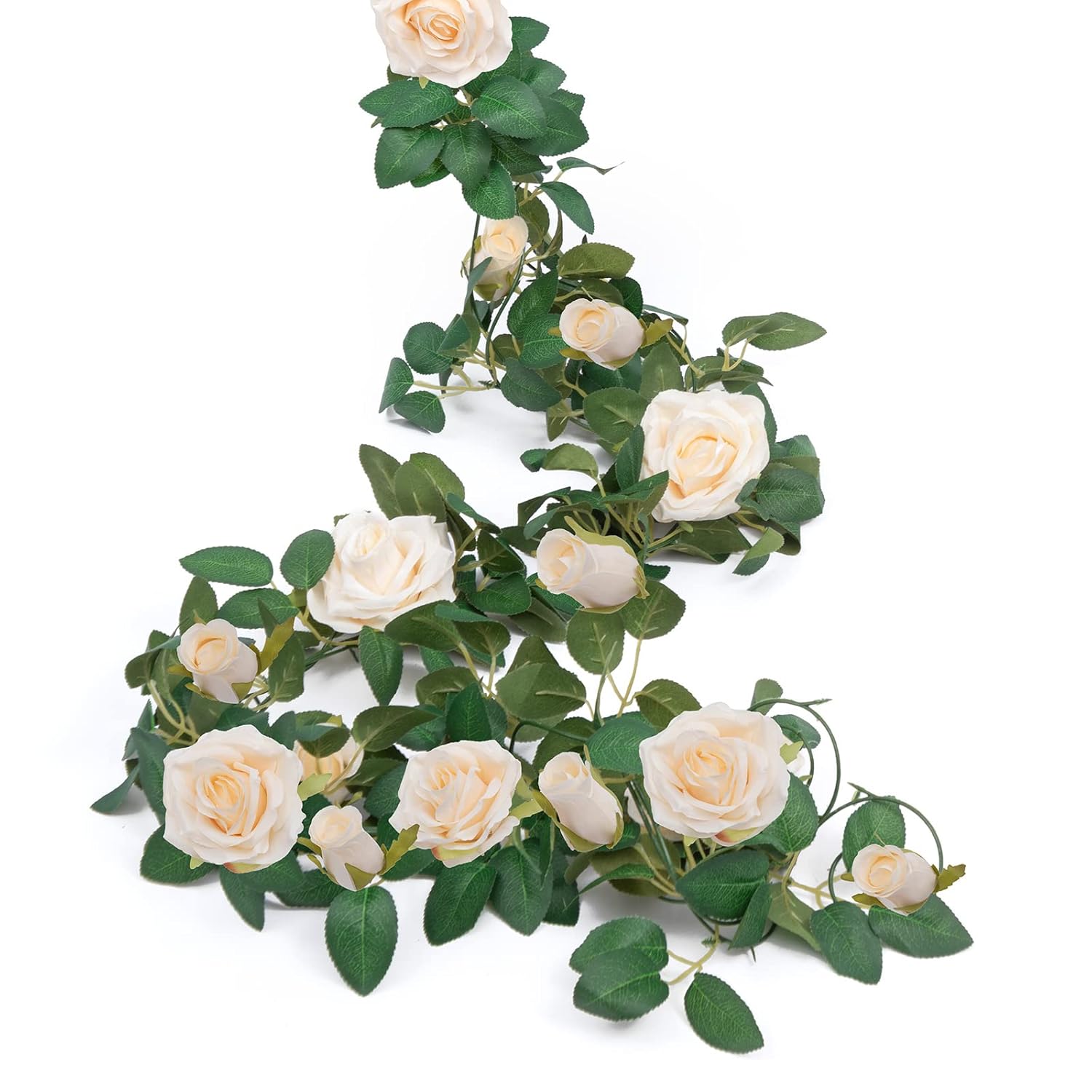3 Pack Artificial Champagne Rose Vines Floral Garlands Total 19.5 Ft Fake Vine Silk Flower Garland For Indoor Outdoor Home Wedding Arch Garden Wall Decoration