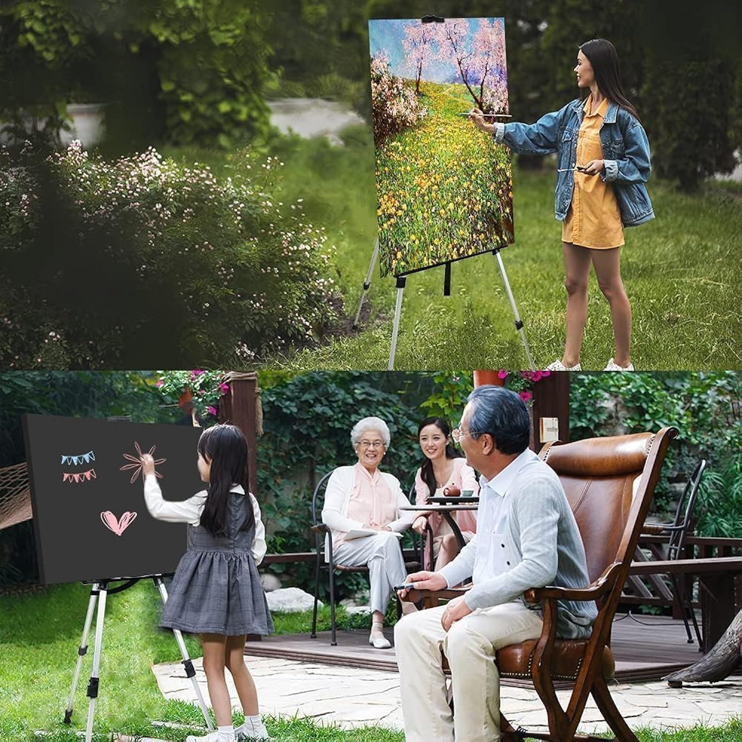 Art Easel Stand For Painting And Sign - Aluminum 66 Inch Metal Tripod Adjustable Portable Easels For Display - Canvas Stand For Floor Drawing - Gifts For Artists Woman Or Teen Art Supplies