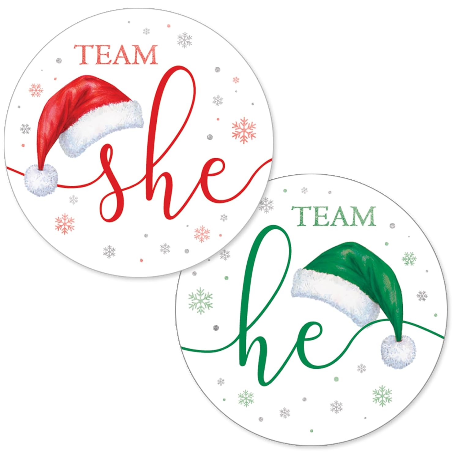 Santa Baby Gender Reveal Party - Team He Or Team She Stickers - 40 Labels – Christmas Gender Reveal
