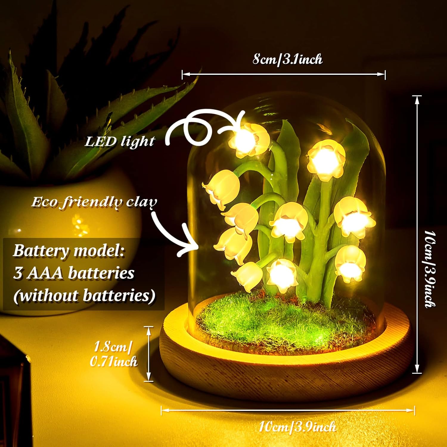 Lily Of The Valley Flower Gifts For Women Glass Lily Of The Valley Flower Decor Lamp For Women Birthday Anniversary Valentine Mother'S Day Thanksgiving Christmas