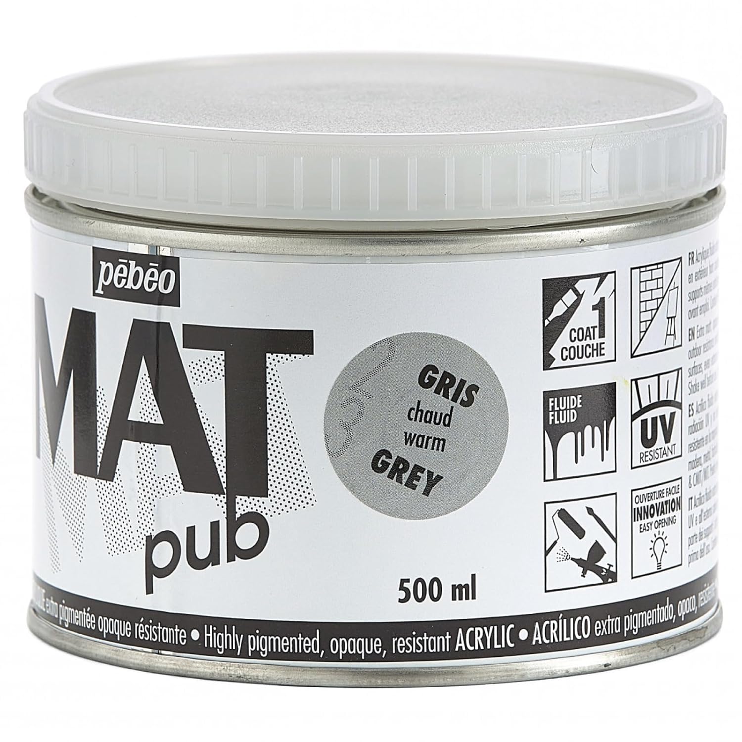 Pebeo Mat Pub, extra fine, 500 ml-Warm Grey Acrylic Paint