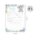Blue Elephant Prediction And Advice Cards - Pack Of 25 - Boy Baby Shower Games, New Parents, Mom & Dad To Be, Mommy & Daddy Message, Couples Coed Shower Activity Keepsake Book Floral Flowers G531-Pdav